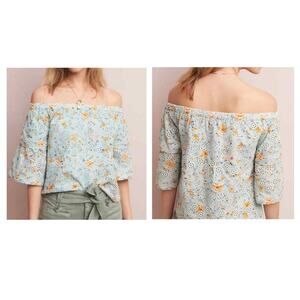 LAIA Eyelet Ditsy Floral Blouse Bohemian Off-Shoulder Tiered Wide Sleeves